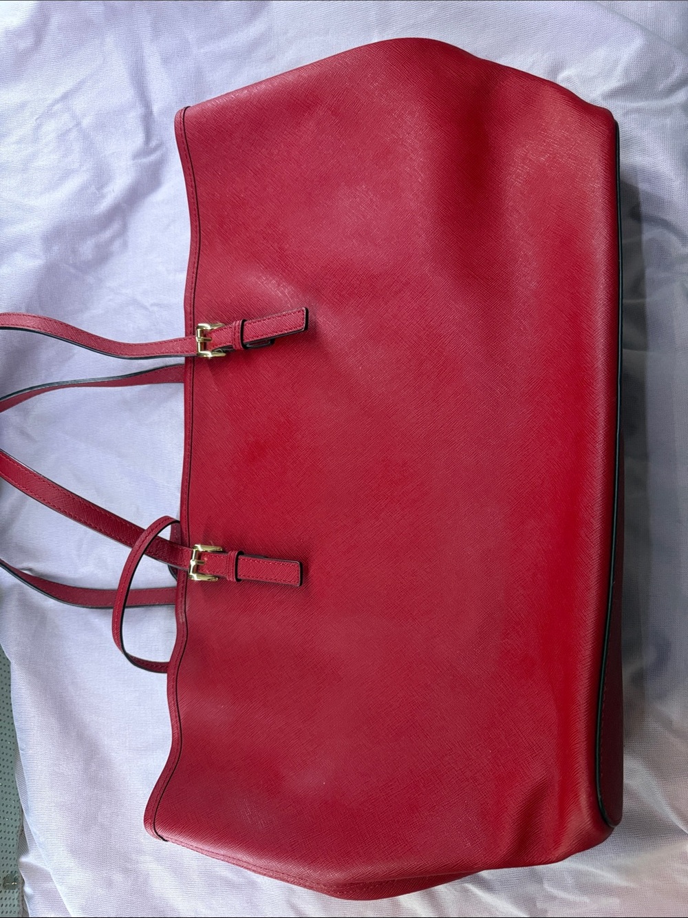 Michael Kors Bright Red Leather Tote with Gold MK Charm - Picture 13 of 16